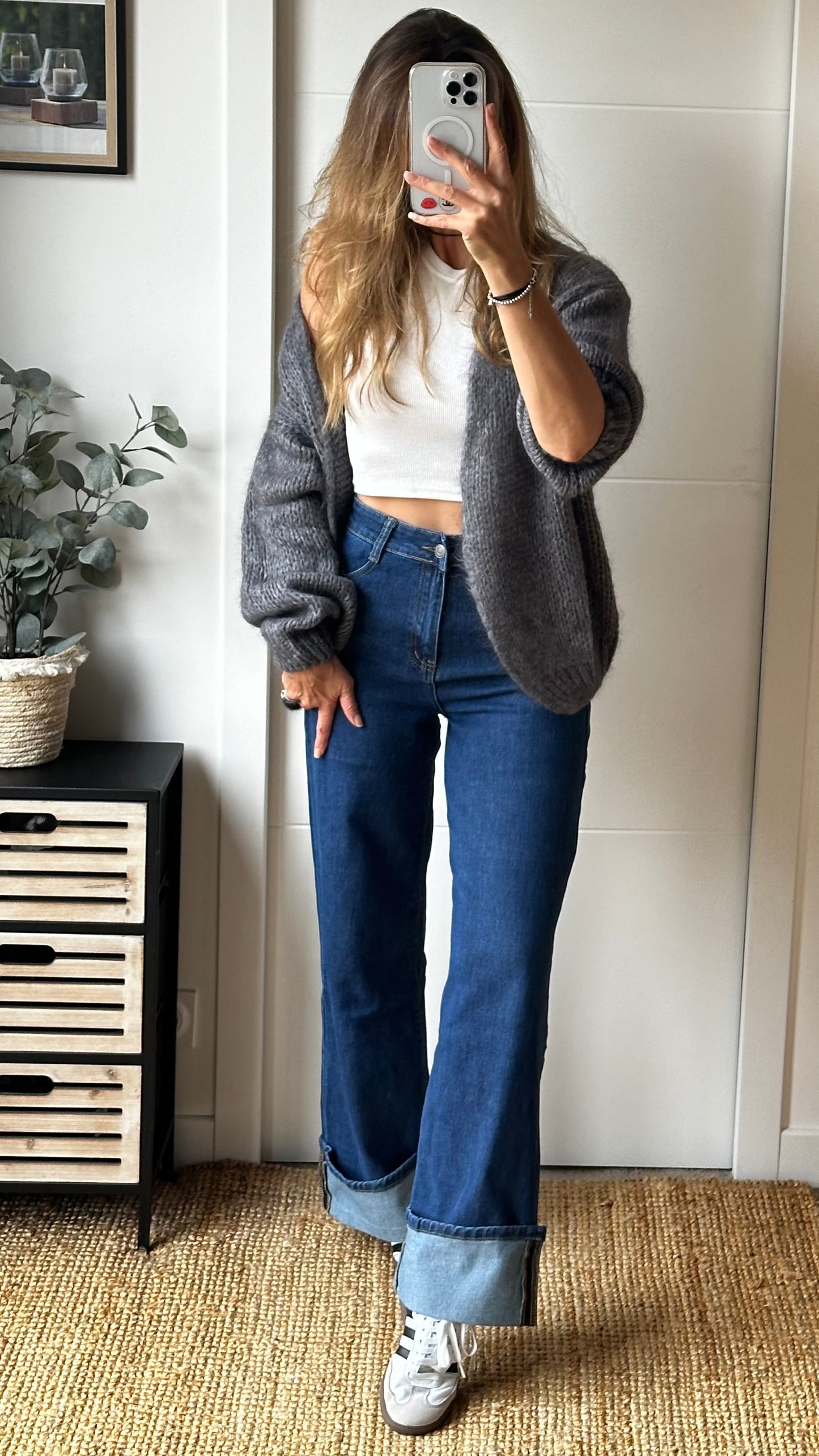 Jeans bleu revers