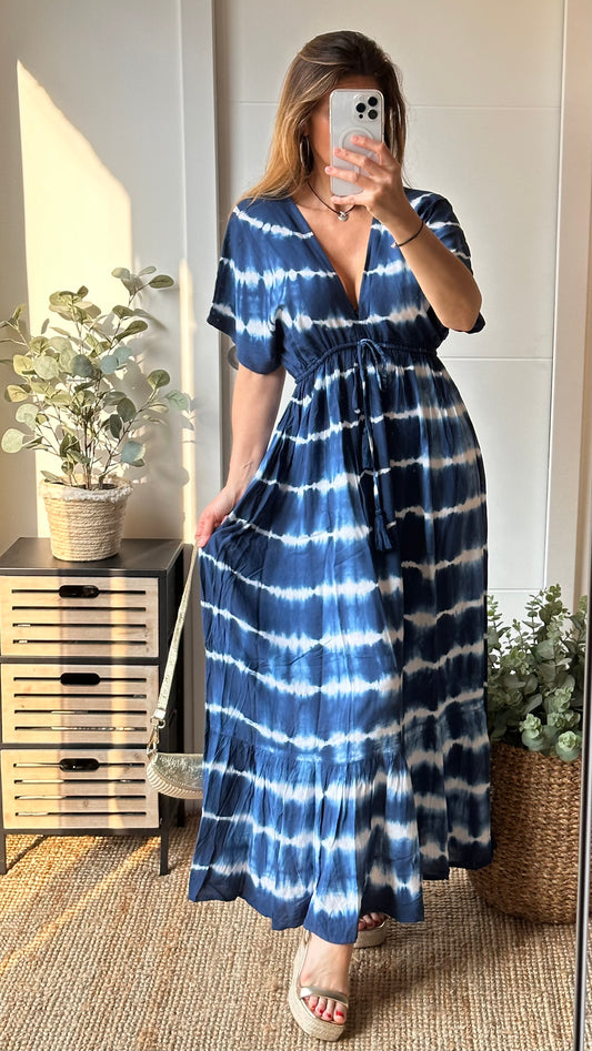 Robe longue Tie and dye bleue et blanche