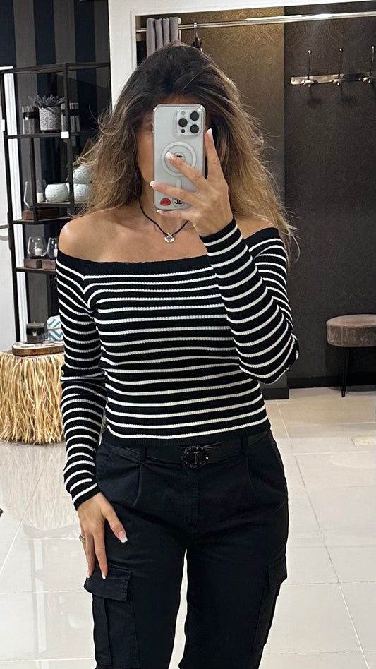 Haut rayé noir col bandeau