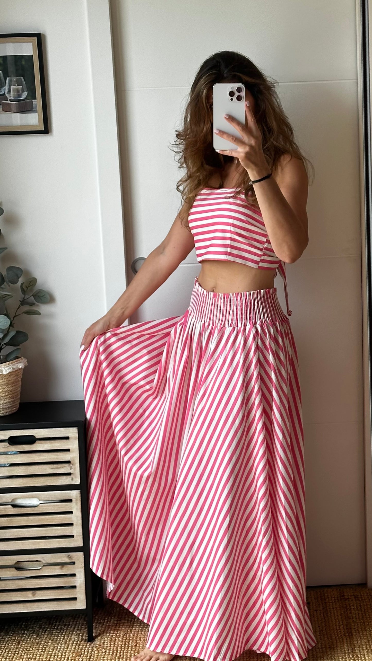 Ensemble rayé rose et blanc