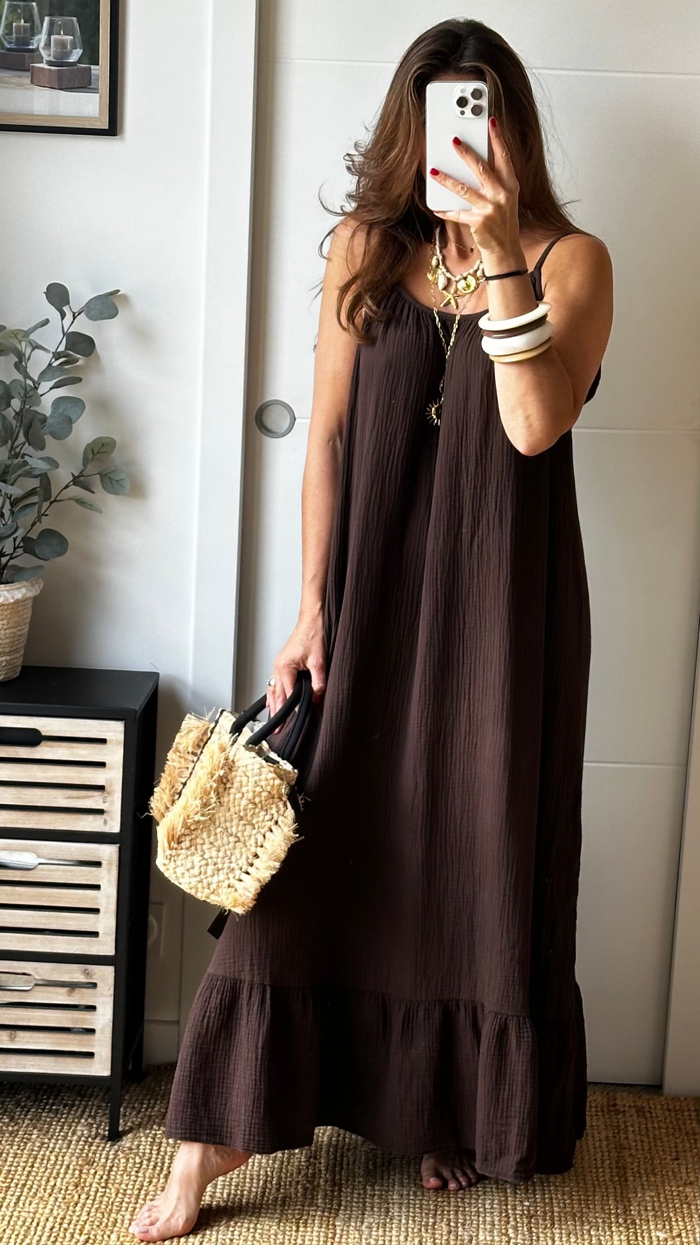 Robe longue gaze de coton chocolat