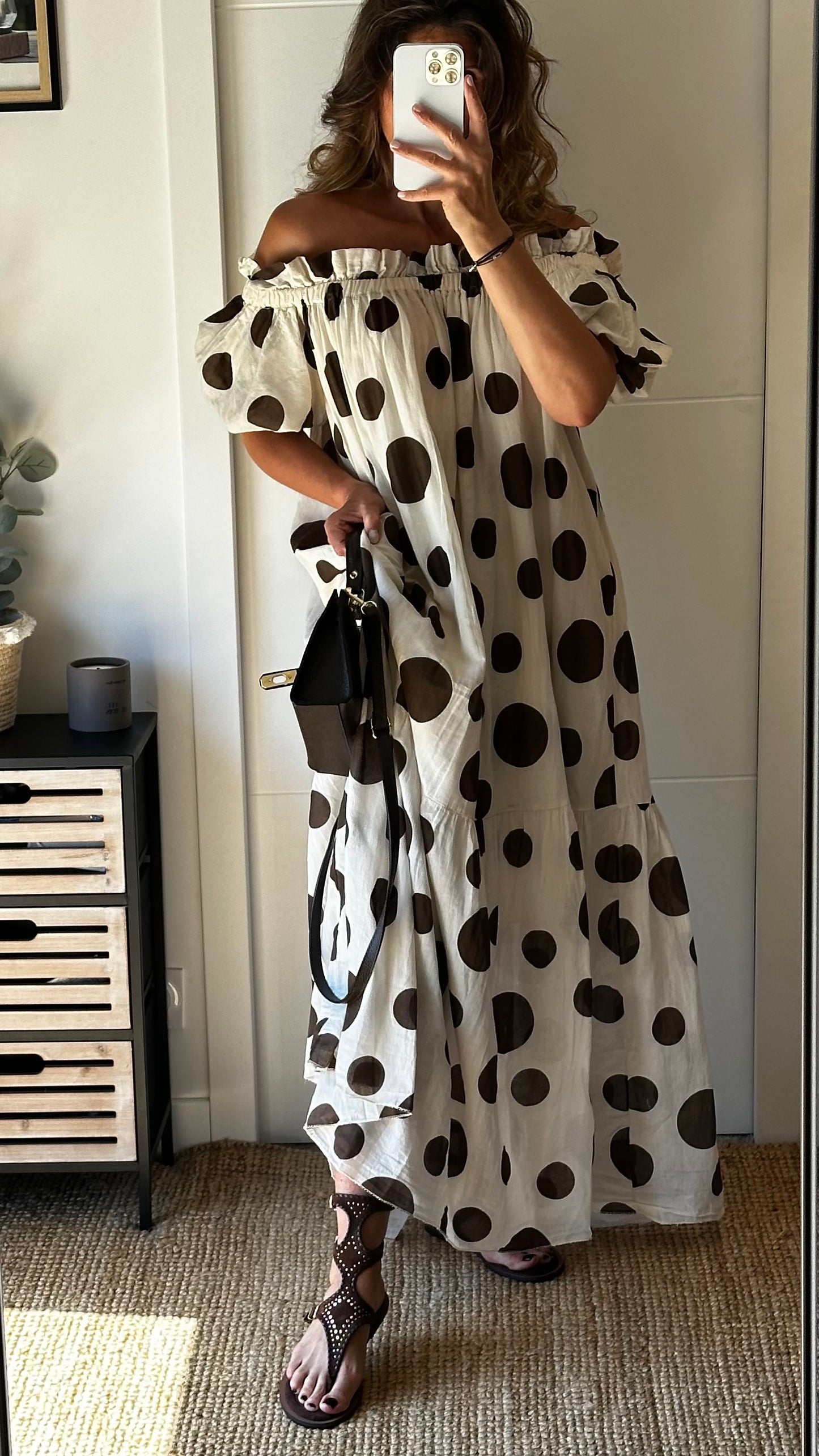 Robe à pois col Bardot