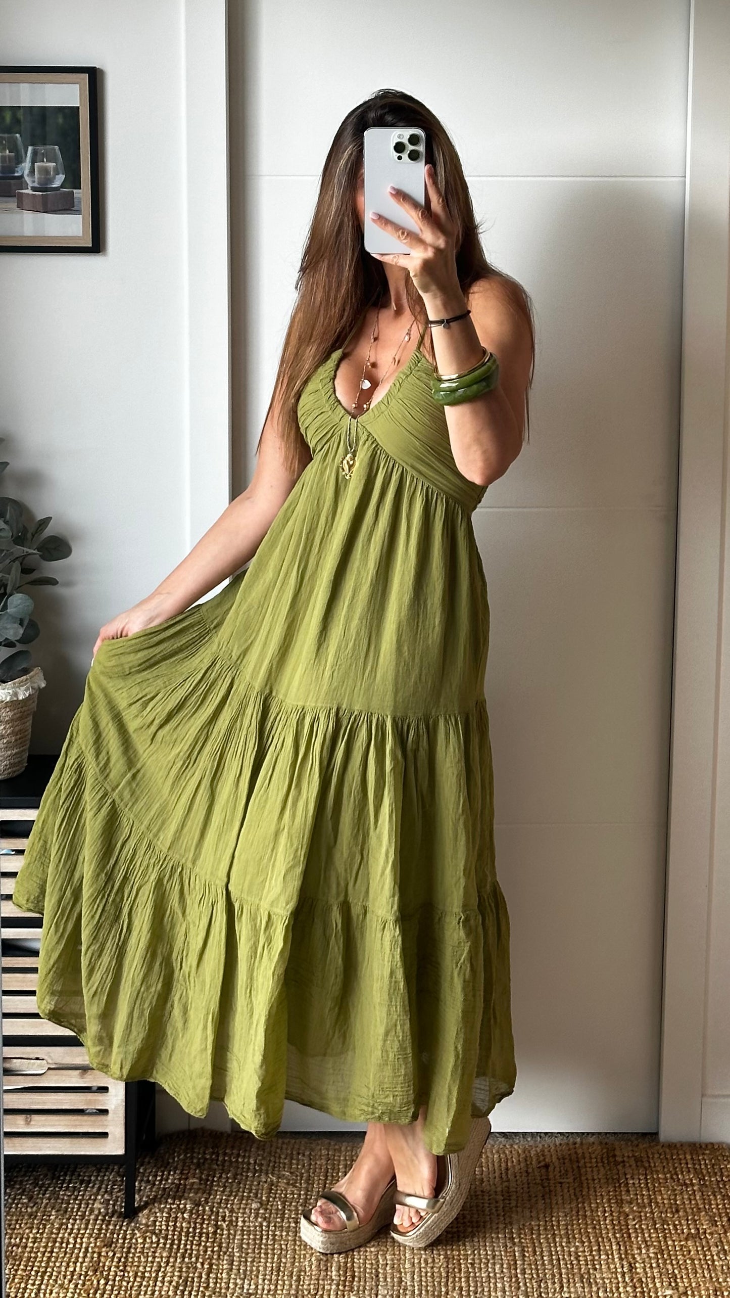 Robe longue vert olive
