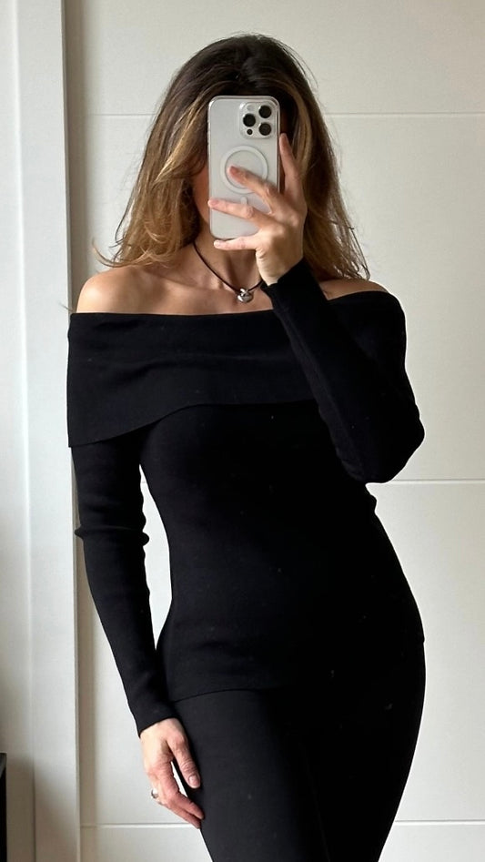 Pull fin bandeau noir