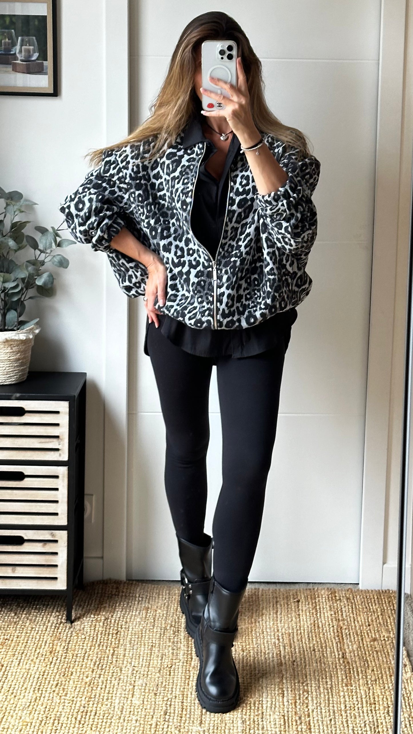Blouson imprimé gris