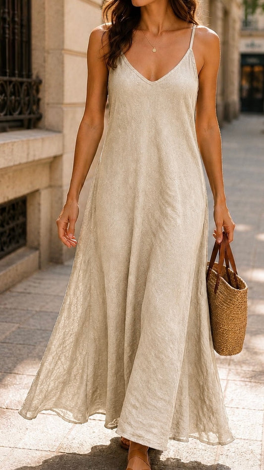 Robe longue en lin couleur beige