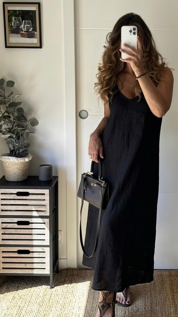 Robe longue en lin couleur noire